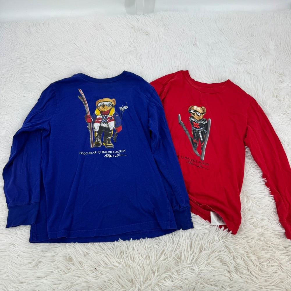 Polo Ralph Lauren Kids Polo Bear Ski Long Sleeve T-Shirt Bundle Sizes 7 & 8